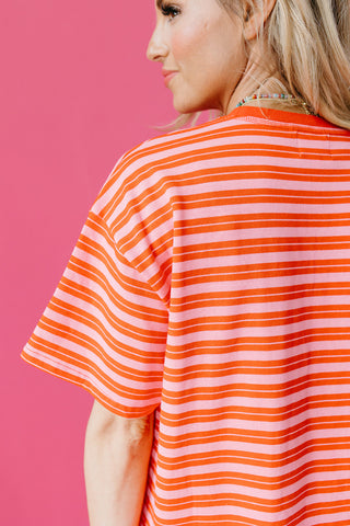 Noah Stripe Tee in Pink/Red
