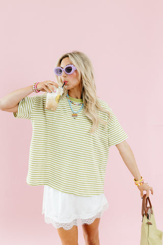 Emma Slub Stripe Tee in Light Green