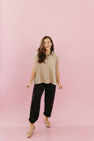 Alley Stripe Polo Top in Taupe