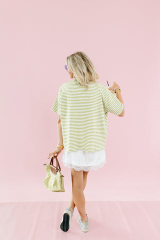 Emma Slub Stripe Tee in Light Green