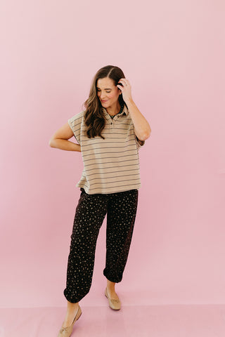 Alley Stripe Polo Top in Taupe