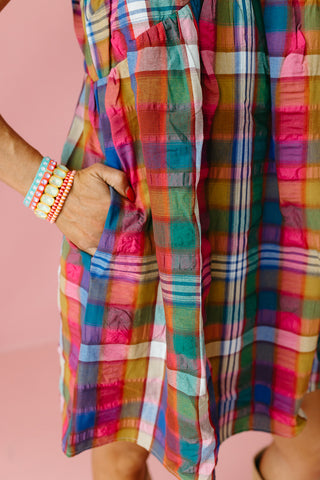 Halston Multi Colored Plaid Mini Dress