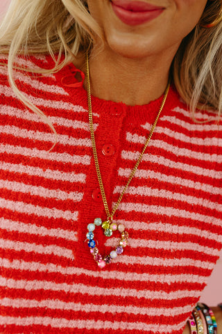 Delanie Stripe Sweater Vest in Pink/Red