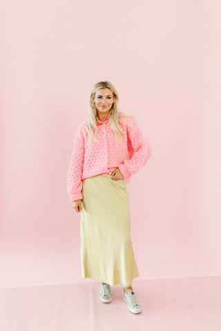 Frankie Satin Midi Skirt in Chartreuse