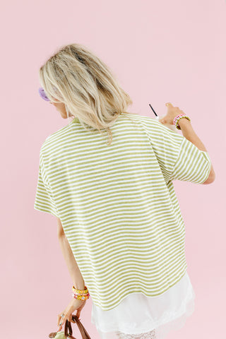 Emma Slub Stripe Tee in Light Green