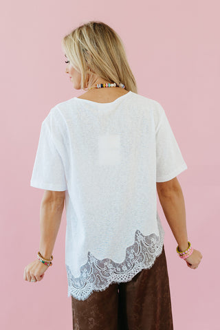 Isla Slub Lace Hem Tee in White