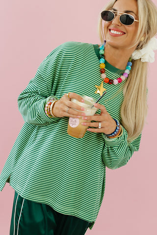 Tucker Stripe Long Sleeve Tee in Lime/Green