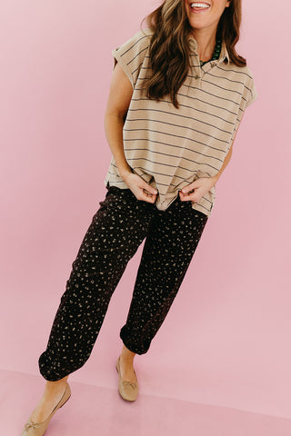 Alley Stripe Polo Top in Taupe