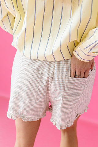 Blakee Plaid Ruffle Shorts in Camel