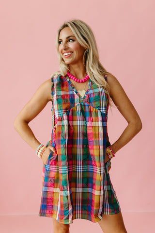Halston Multi Colored Plaid Mini Dress