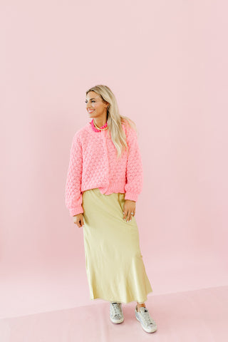 Frankie Satin Midi Skirt in Chartreuse