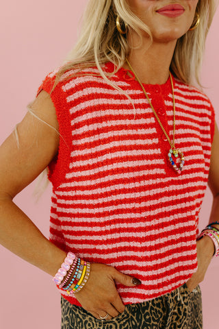 Delanie Stripe Sweater Vest in Pink/Red