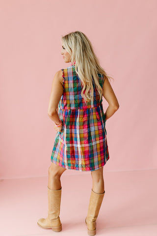 Halston Multi Colored Plaid Mini Dress
