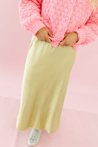 Frankie Satin Midi Skirt in Chartreuse