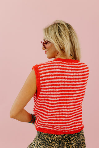 Delanie Stripe Sweater Vest in Pink/Red