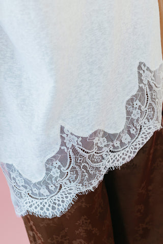 Isla Slub Lace Hem Tee in White