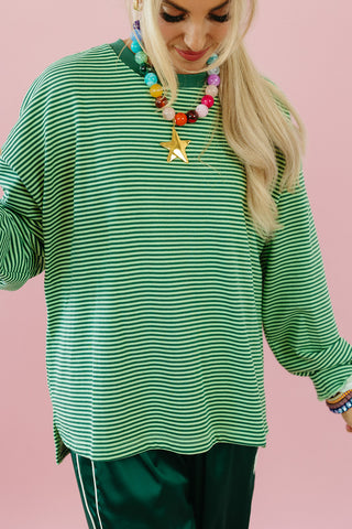 Tucker Stripe Long Sleeve Tee in Lime/Green