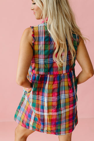 Halston Multi Colored Plaid Mini Dress