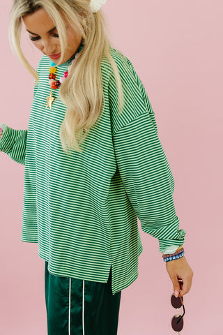 Tucker Stripe Long Sleeve Tee in Lime/Green