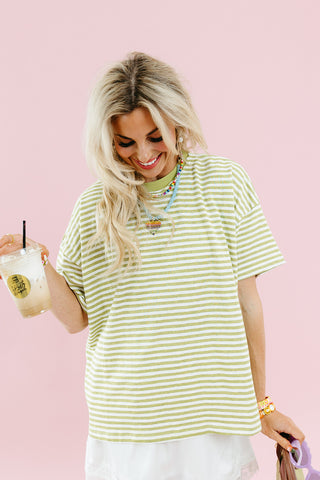 Emma Slub Stripe Tee in Light Green