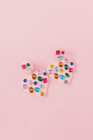 Cherie Heart Statement Earrings in Pink