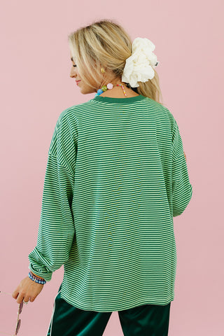 Tucker Stripe Long Sleeve Tee in Lime/Green
