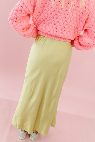 Frankie Satin Midi Skirt in Chartreuse