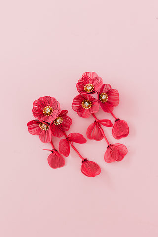 Audrey Flower Statement Earrings in Hot Pink