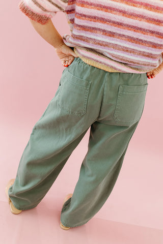 Laney Drawstring Barrel Denim in Grey/Olive