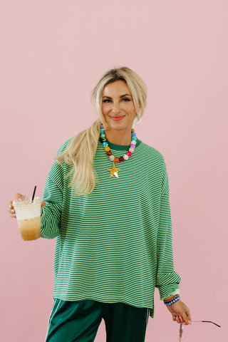 Tucker Stripe Long Sleeve Tee in Lime/Green