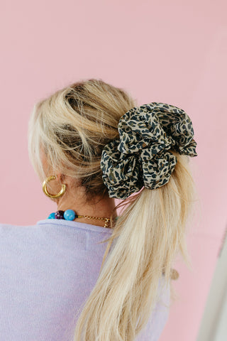 Oversized Chiffon Scrunchie in Leopard