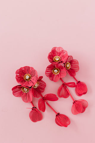 Audrey Flower Statement Earrings in Hot Pink