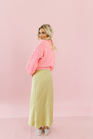 Frankie Satin Midi Skirt in Chartreuse
