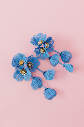 Audrey Flower Statement Earrings in Blue