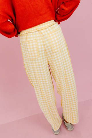 Lou Mineral Wash Barrel Pants in Gold Gingham