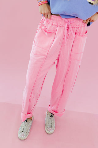 Lou Mineral Wash Barrel Pants in Candy Pink