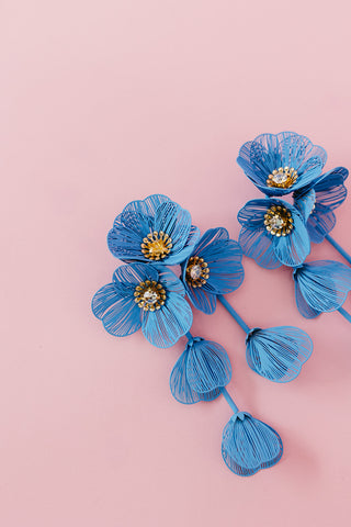 Audrey Flower Statement Earrings in Blue