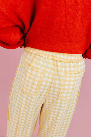 Lou Mineral Wash Barrel Pants in Gold Gingham