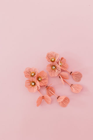 Audrey Flower Statement Earrings in Dusty Pink