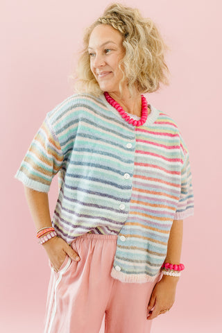 Bowen Short Sleeve Cardigan in Lavender Mix