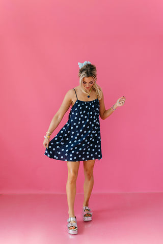 Minnie Polka Dot Mini Dress in Navy/Light Blue