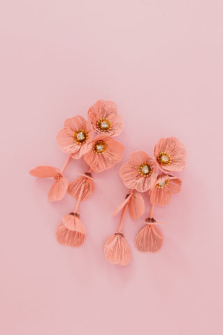 Audrey Flower Statement Earrings in Dusty Pink