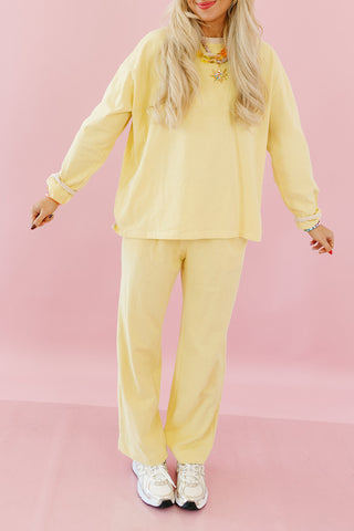 Kelly Anne Stripe Knit Pant Set in Lemon/Butter