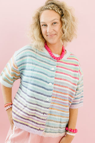 Bowen Short Sleeve Cardigan in Lavender Mix