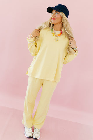 Kelly Anne Stripe Knit Pant Set in Lemon/Butter