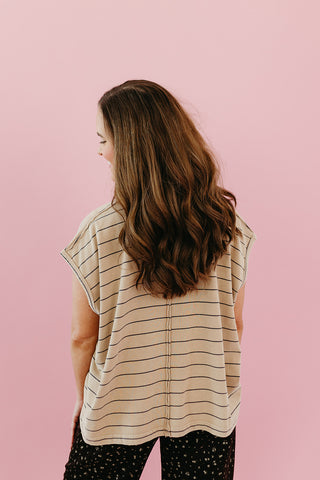 Alley Stripe Polo Top in Taupe