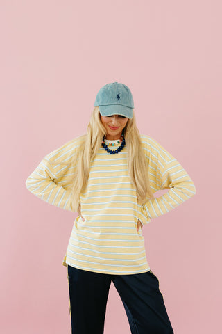 Zoe Oversized Stripe Long Sleeve Tee in Butter/White