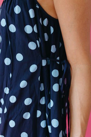 Minnie Polka Dot Mini Dress in Navy/Light Blue