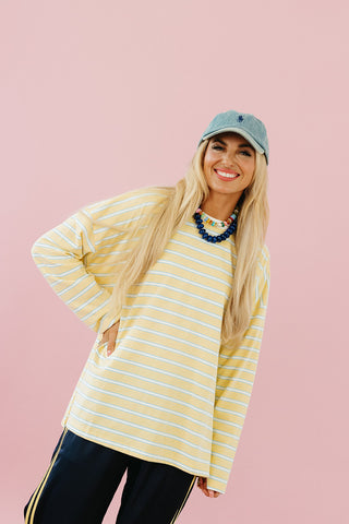 Zoe Oversized Stripe Long Sleeve Tee in Butter/White