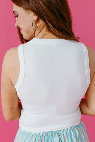 Camille Button Up Knit Tank Top in Off White